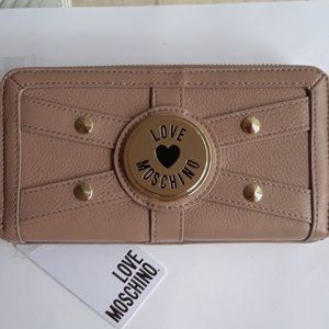New Love Moschino Large Taupe Pebbled Leather Wallet